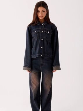 Peppermayo Dark Blue Brown Denim Jacket